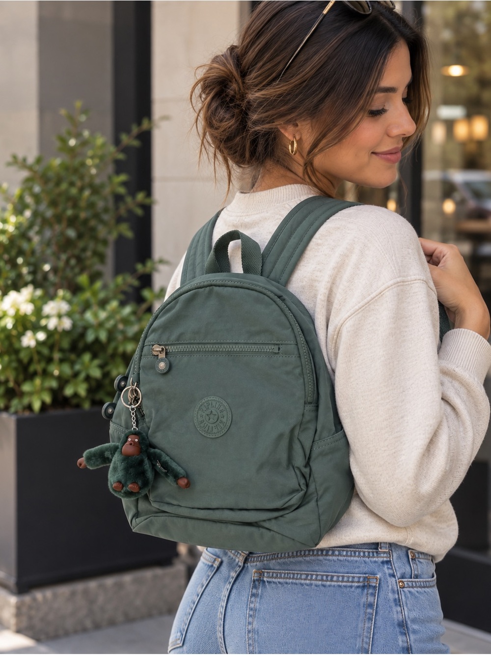 Kipling Green Nylon Backpack Monkey Keychain New Without Tags